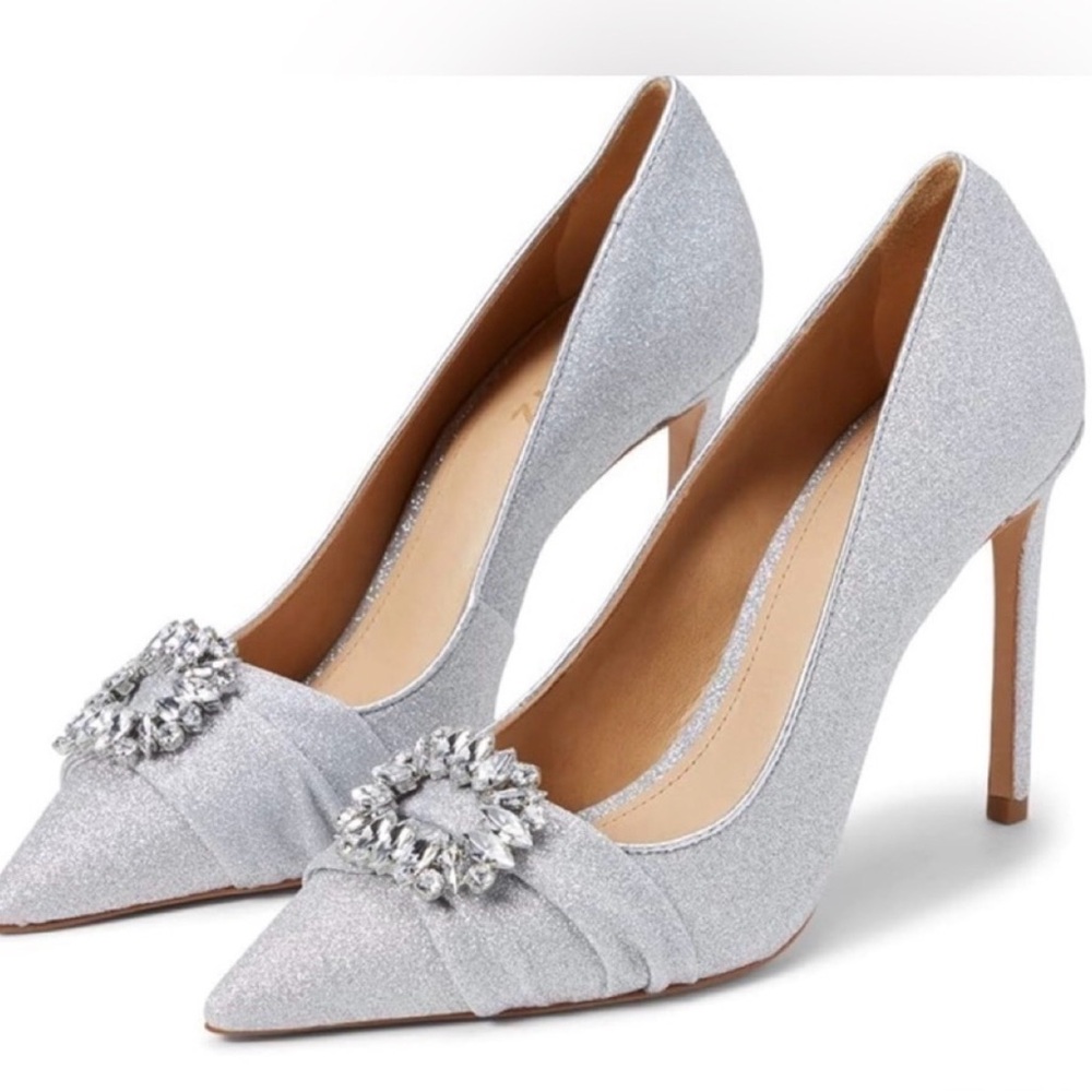 EUC Schutz  Meisho Glam Stiletto Sparkly Silver Heels